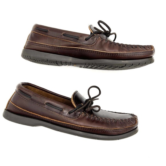 Minnetonka Essential Hardsole Moccasin Brown Leather Men's 8.5 Slip On - Picture 3 of 12
